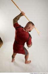 Man Adult Muscular White Fighting with spear Standing poses Army